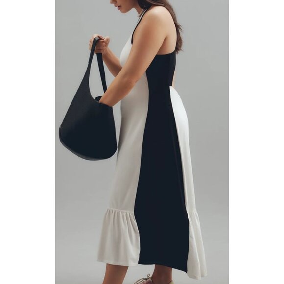 Anthropologie Daily Practice Sz L  Colorblock Racer Black N White Midi Dress - Picture 2 of 8
